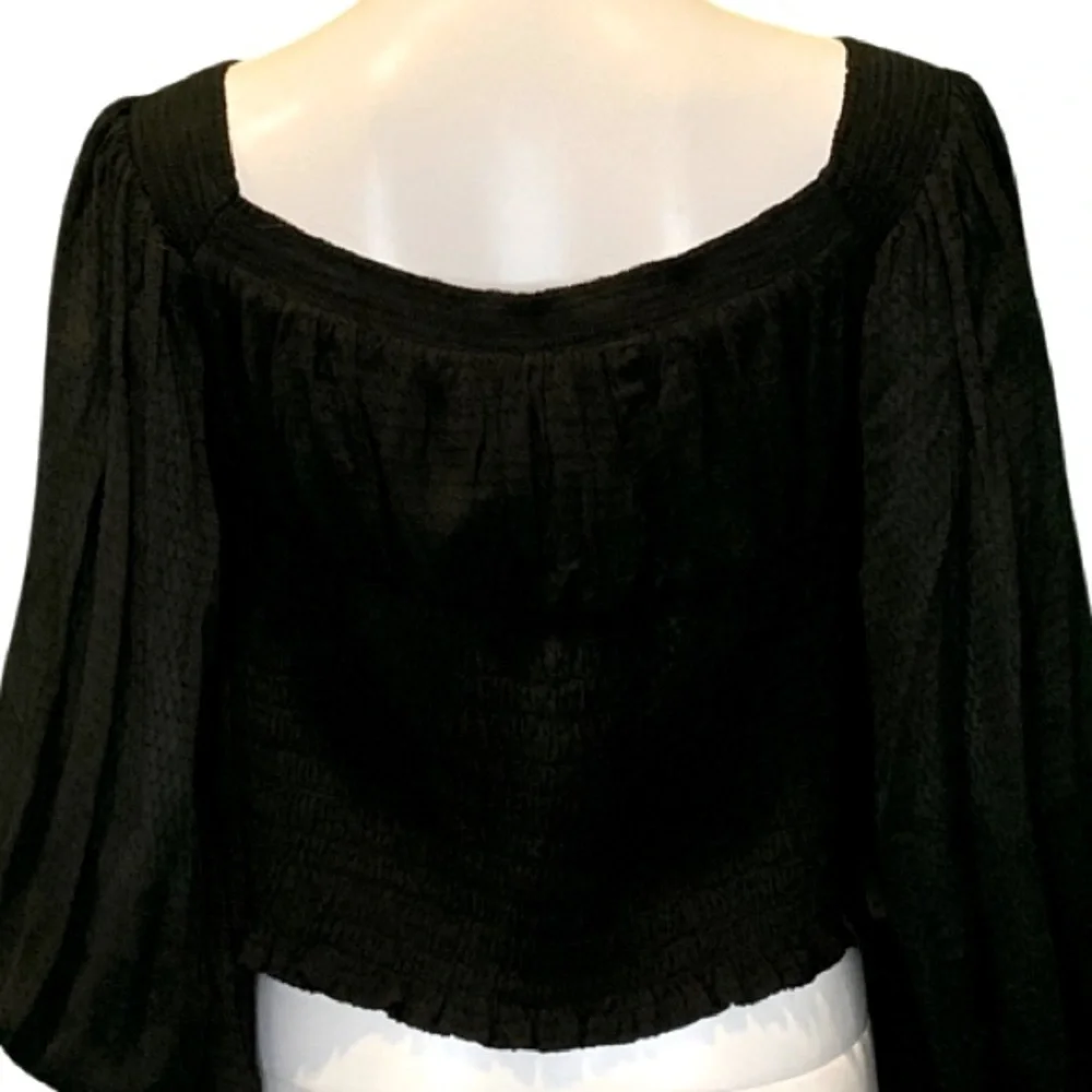 NWT AllSaints Tia Black Puff Sleeve Top - Sz 10